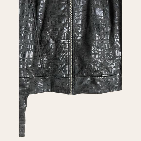 Juicy Couture Black Embossed Logo Print Zip Up Mock Neck Moto Jacket Size XL - Picture 4 of 7